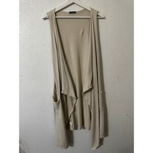 Cobble Stone Made in Italy Sleeveless Duster Cardigan Vest Pockets Beige‎